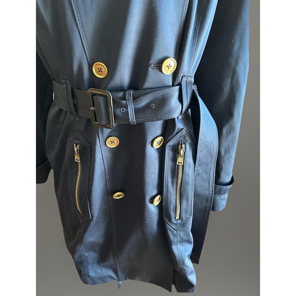 London Fog Heritage Double Breasted Belted Trench Dark Blue Satin Sheen Size L - Picture 7 of 16
